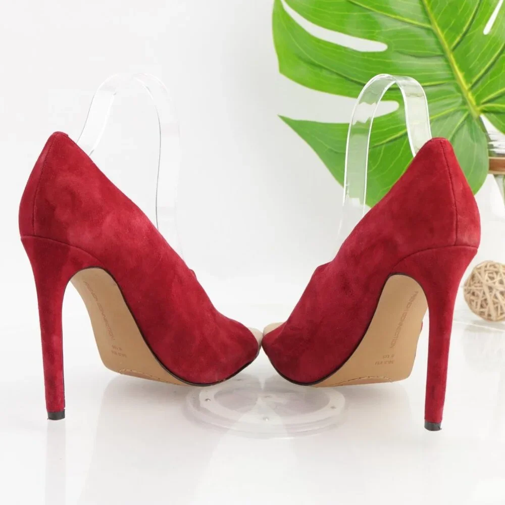 French Connection Womens D'Orsay Pump Size 8 Red Suede High Heel‎ Peep Toe Shoes